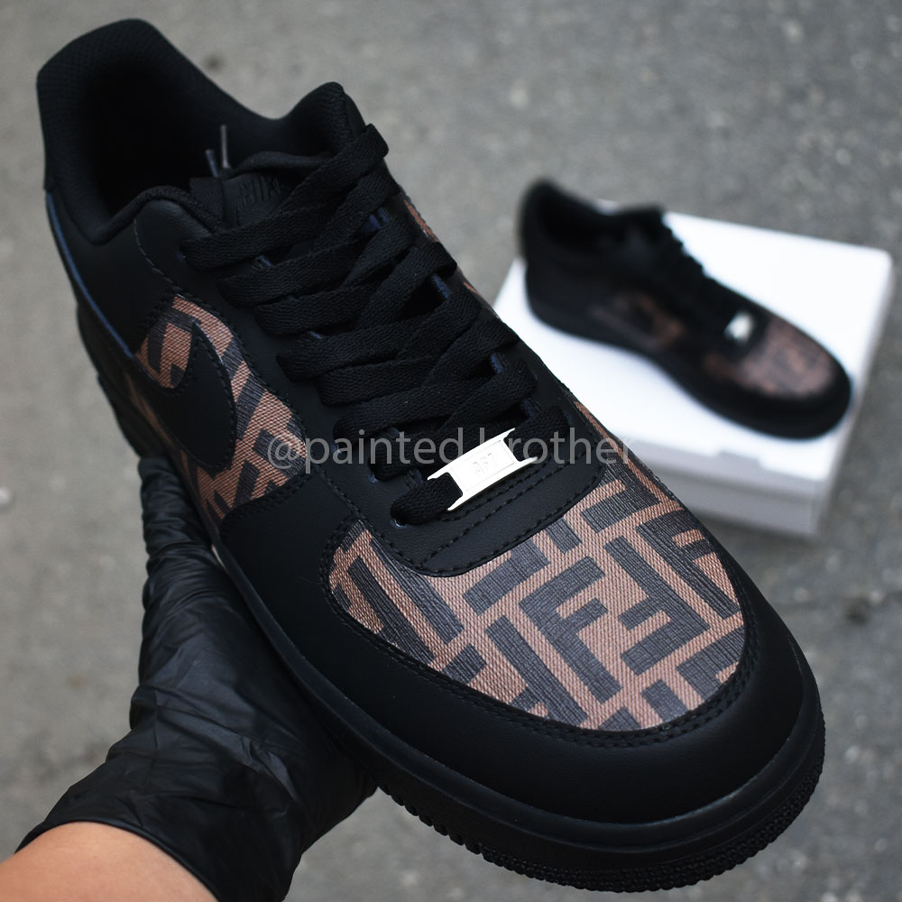 Custom Shoes Fendi Leather Nike Black Air Force 1