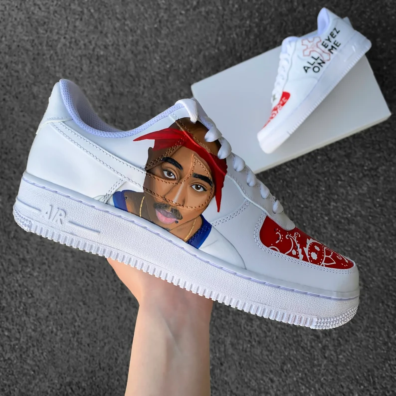 Custom 2Pac Shakur Bandanna Design Hand Painted Nike Air Force 1 -Tupac Shakur All Eyez On Me
