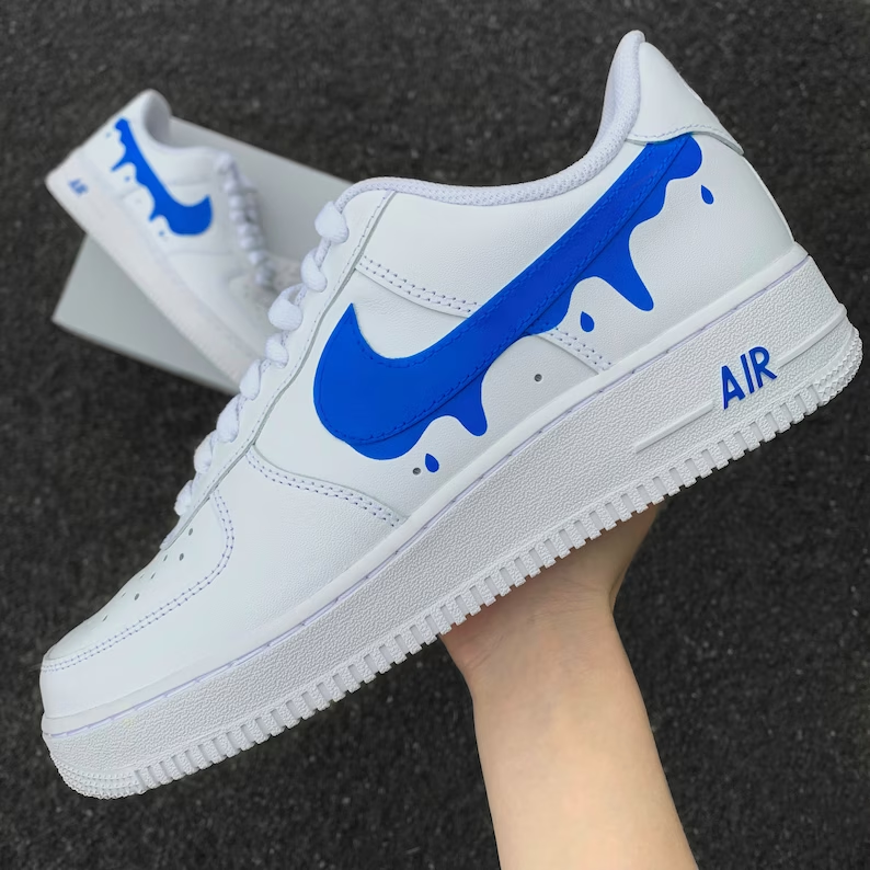 Blue Swoosh with Drops Custom Hand-painted Sneaker