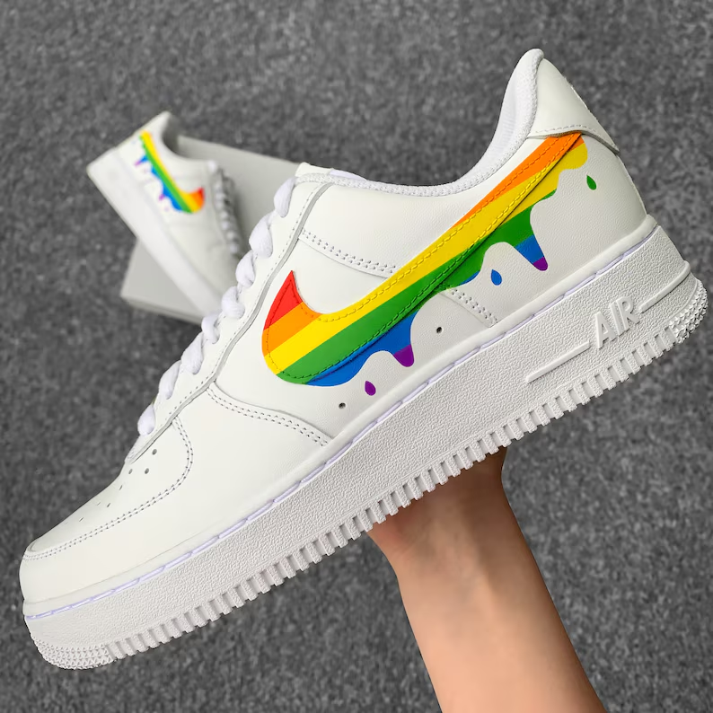 Rainbow Color Gradient with Drops Custom Hand Painted Sneaker