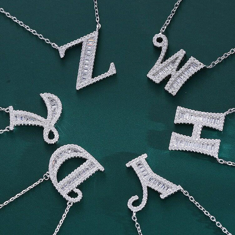 INITIAL ZIRCON NECKLACE-S925 SOLID SILVER