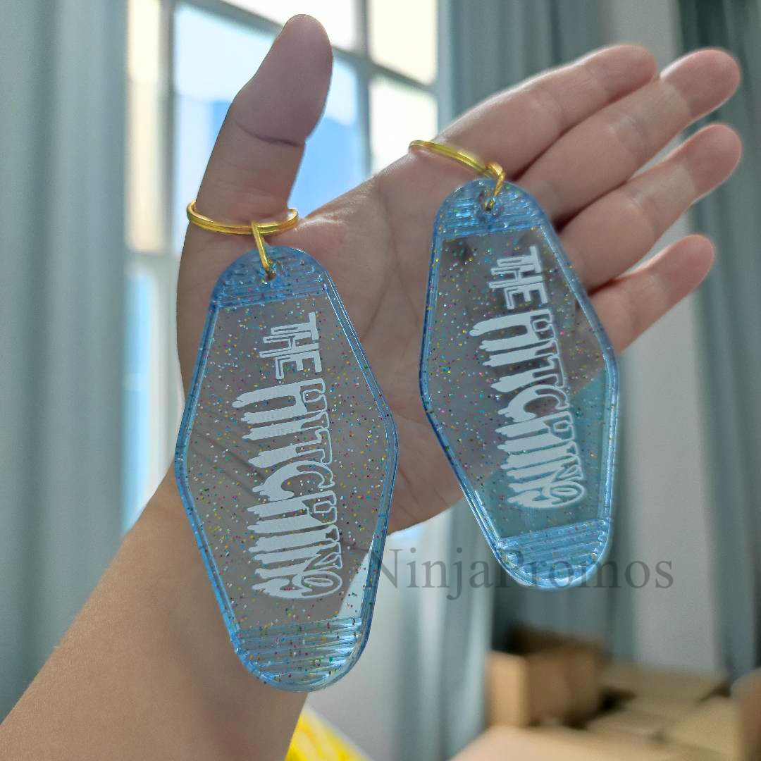 Custom Retro Candy Color Glitter Keychain Vintage Hotel Key Tag