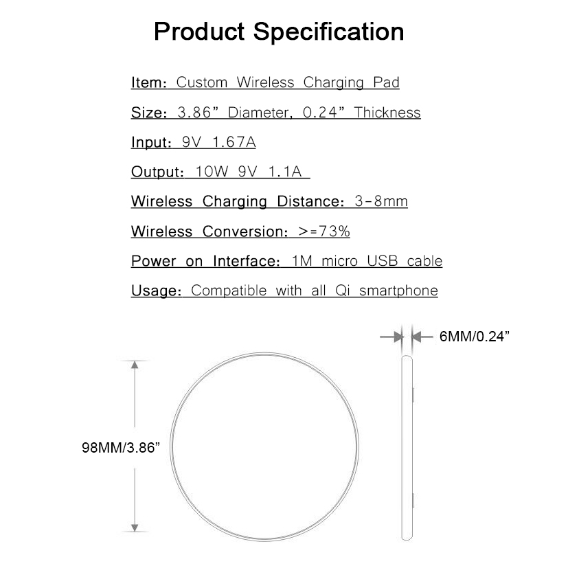 Custom Wireless Charger Logo Printed Wireless Qi Charging Pad