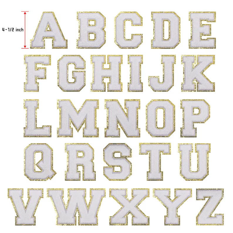 26 Pieces Glitter Chenille Letter Iron on Patches Sew On Chenille Varsity A-Z Patches