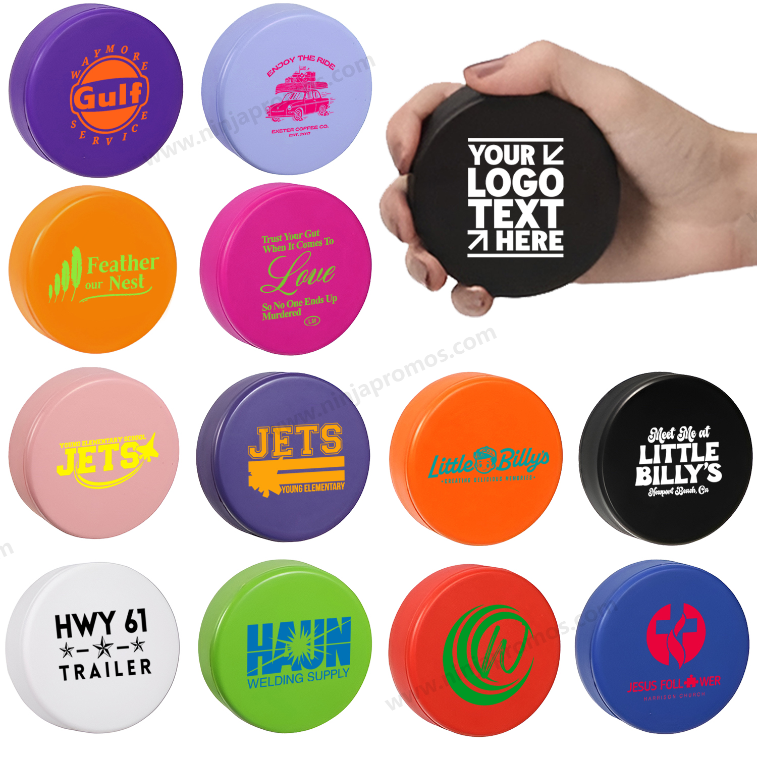 Promotional Ice Hockey Puck Stress Ball Custom Printed Logo Foam Reliever