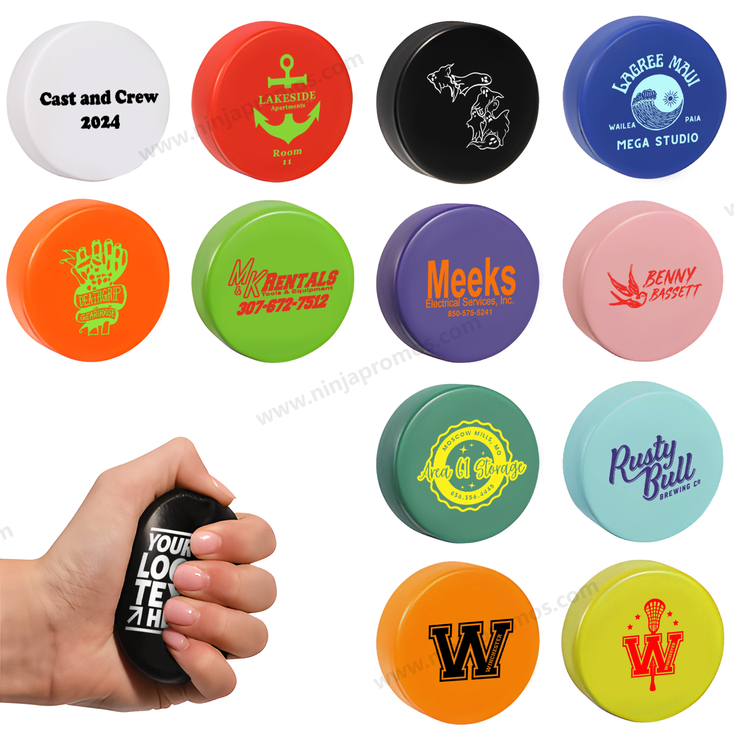 Promotional Ice Hockey Puck Stress Ball Custom Printed Logo Foam Reliever
