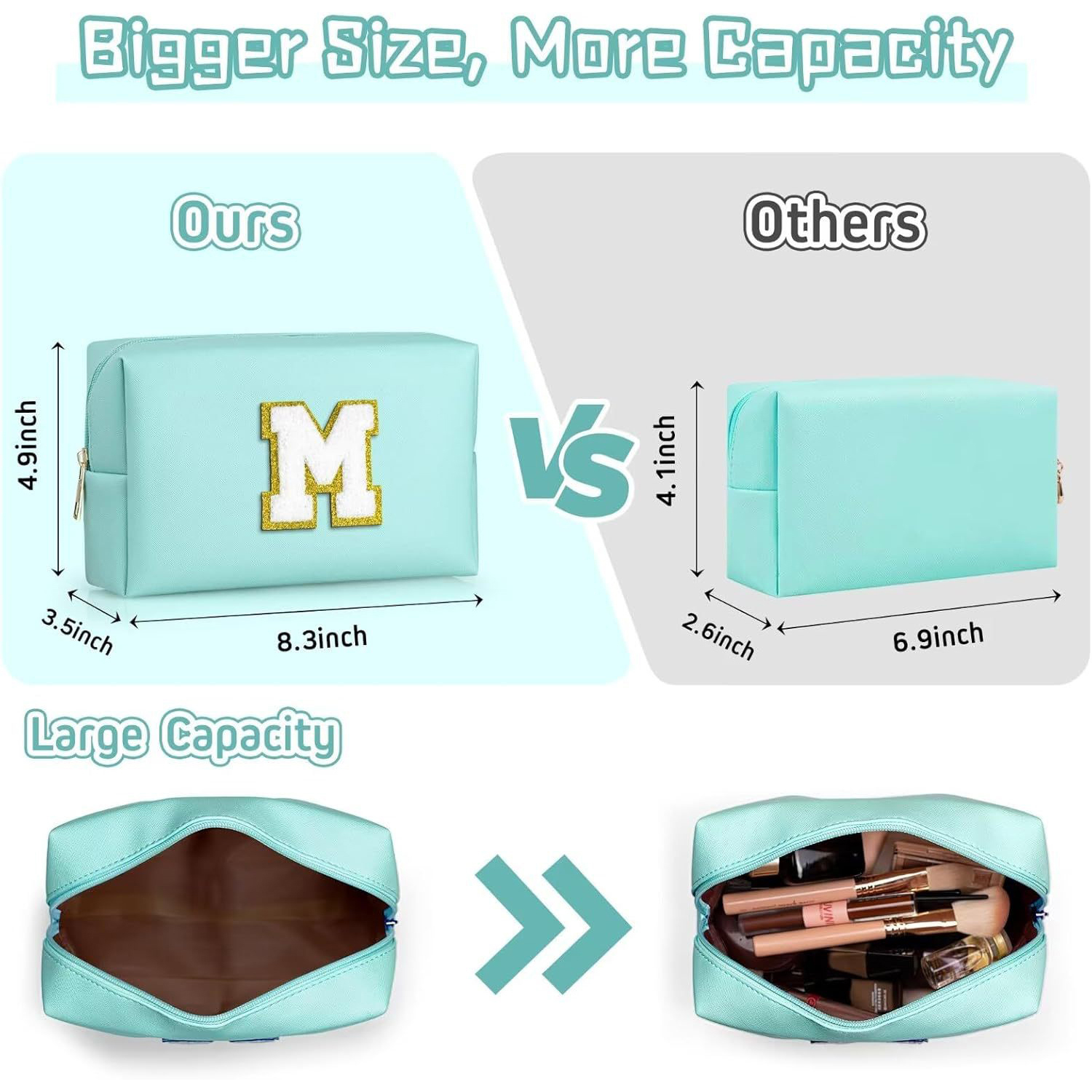 Personalized Chenille Letter PU Leather Travel Cosmetic Bag – A–Z Initial Makeup Organizer