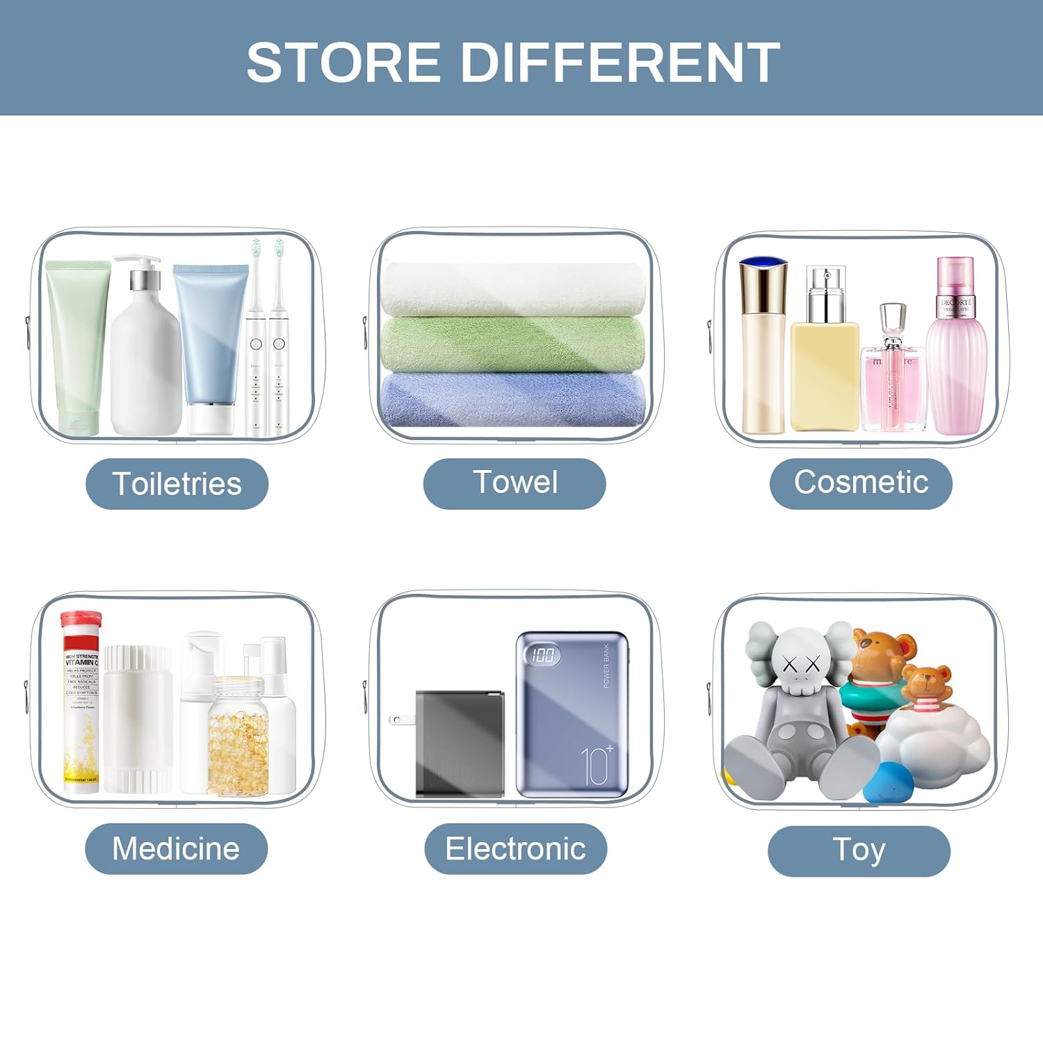 4 Pack Clear Cosmetic Toiletry Bags – Travel Makeup Organizer