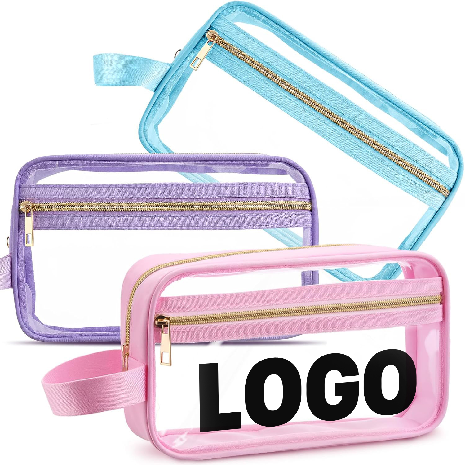 Custom Clear Travel Toiletry & Makeup Bags with Zipper and Handles – TSA Approved