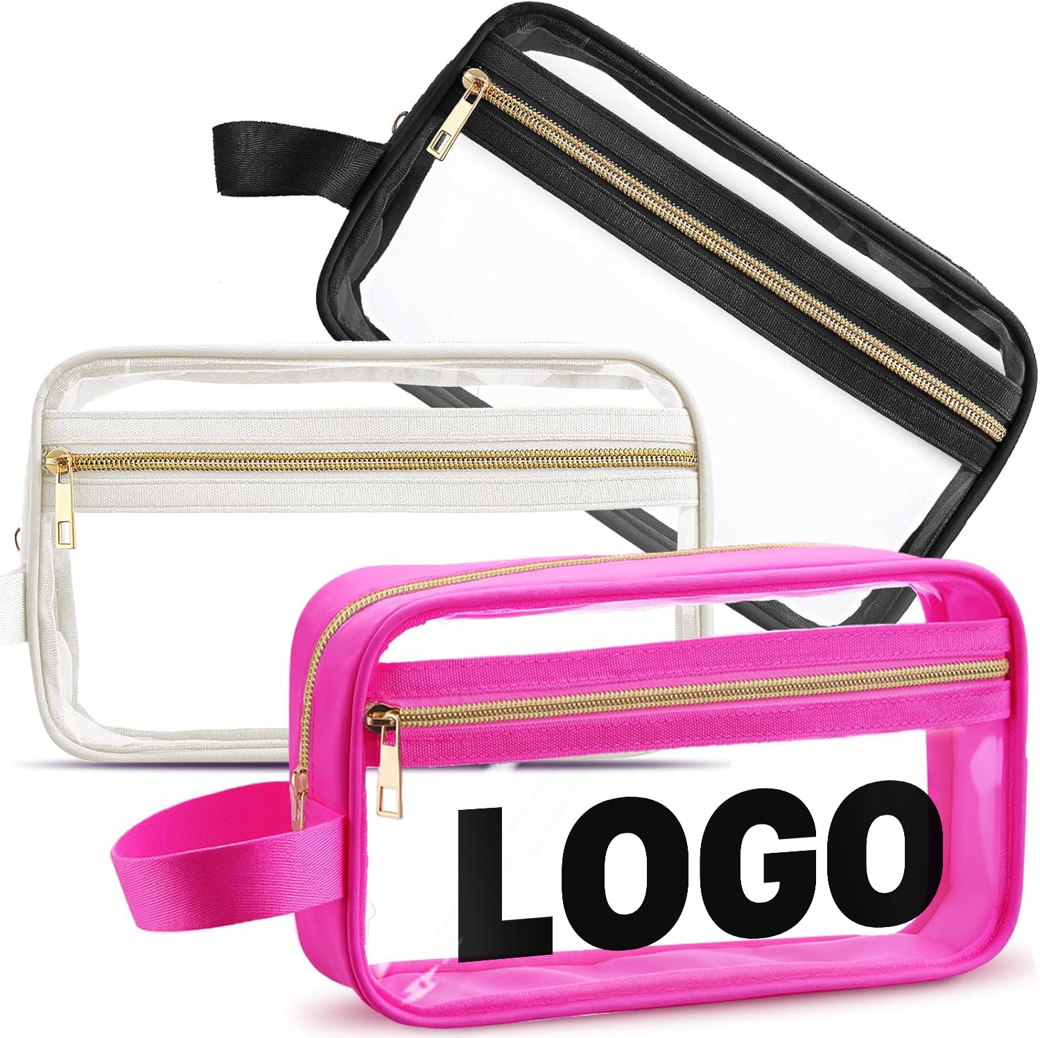 Custom Clear Travel Toiletry & Makeup Bags with Zipper and Handles – TSA Approved