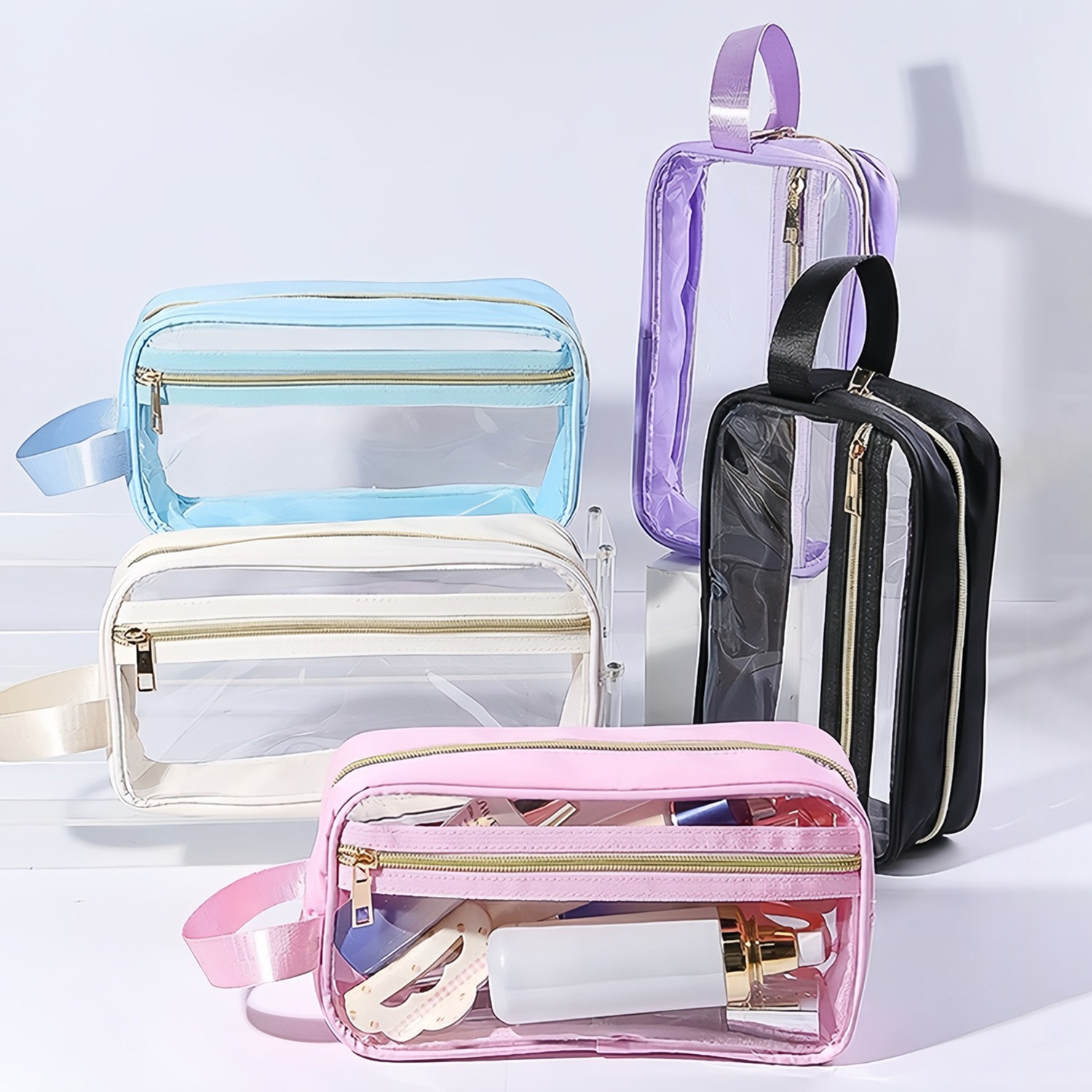 Custom Clear Travel Toiletry & Makeup Bags with Zipper and Handles – TSA Approved