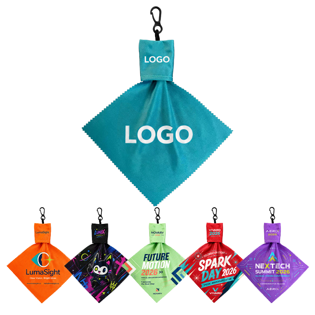 Personalized Microfiber Lens Cleaning Cloth with Custom Logo Pouch and Keychain
