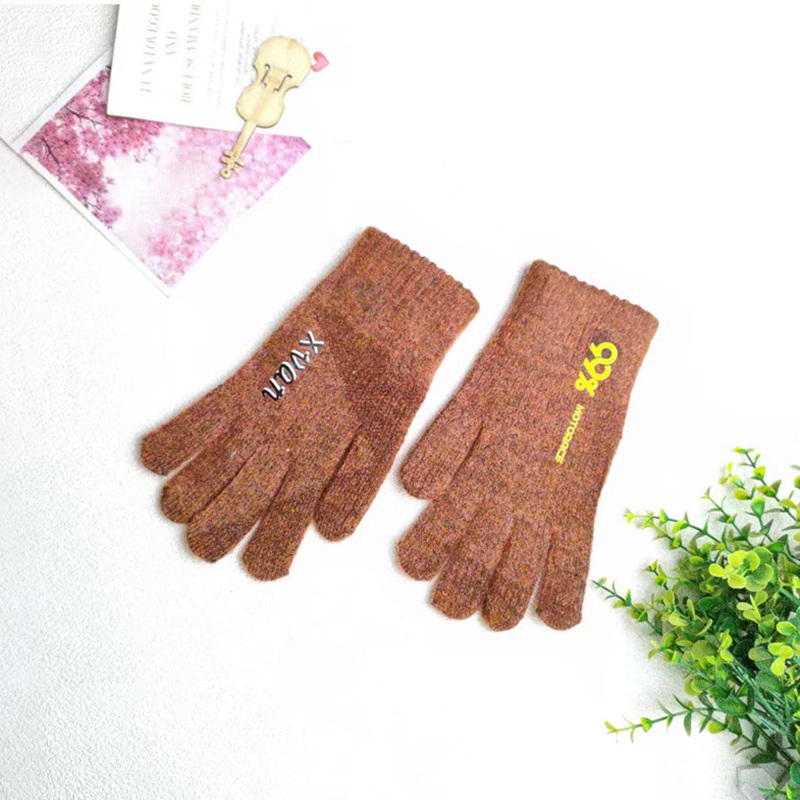 Custom Logo Winter Thicken Leak Fingers Gloves Knitted Warm Touch Screen Gloves