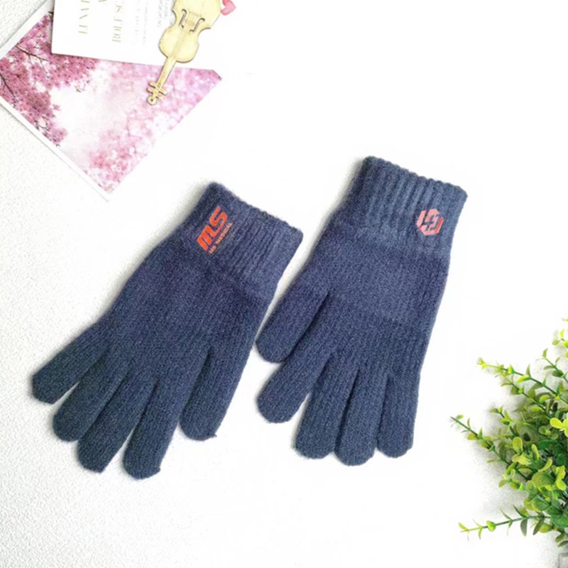 Custom Logo Winter Thicken Leak Fingers Gloves Knitted Warm Touch Screen Gloves