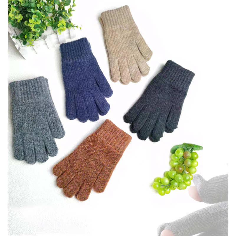 Custom Logo Winter Thicken Leak Fingers Gloves Knitted Warm Touch Screen Gloves