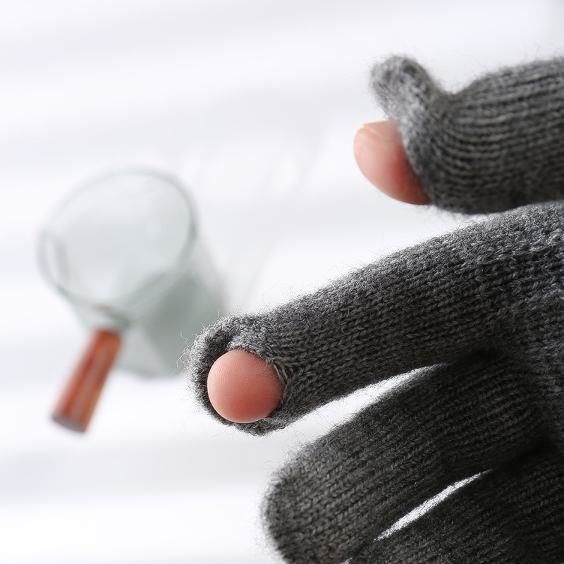 Custom Logo Winter Thicken Leak Fingers Gloves Knitted Warm Touch Screen Gloves
