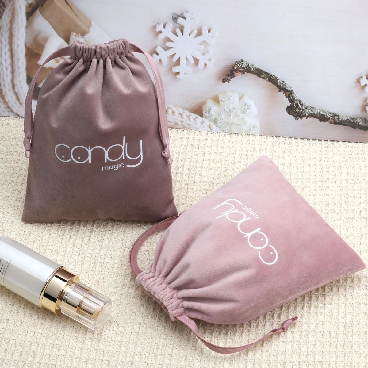 Custom Logo Velvet Jewelry Packaging Pouches Drawstring Bags