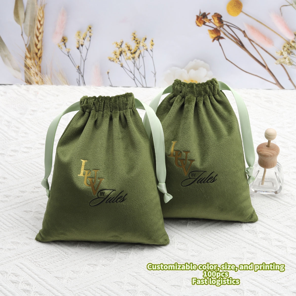 Custom Logo Velvet Jewelry Packaging Pouches Drawstring Bags