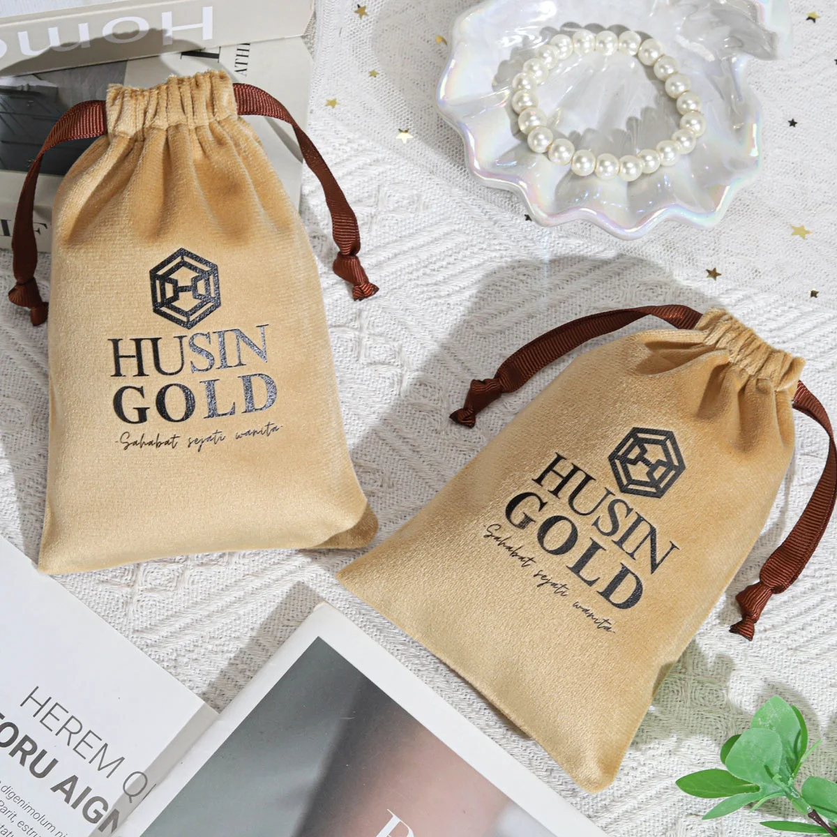 Custom Logo Velvet Jewelry Packaging Pouches Drawstring Bags