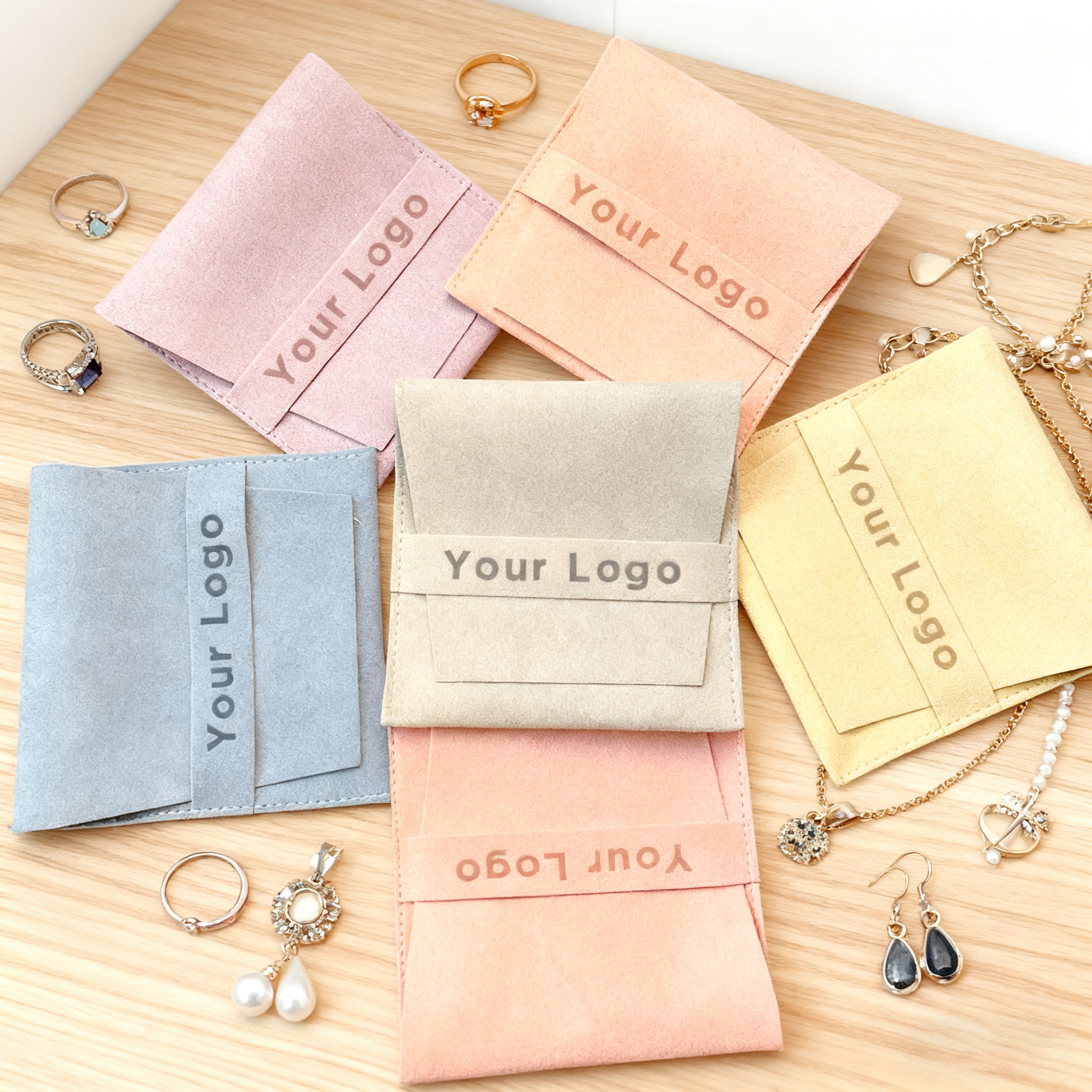 Bulk Custom Microfiber Pouch Bags with Personalized Debossing Logo Jewelry Package Envelope Bags