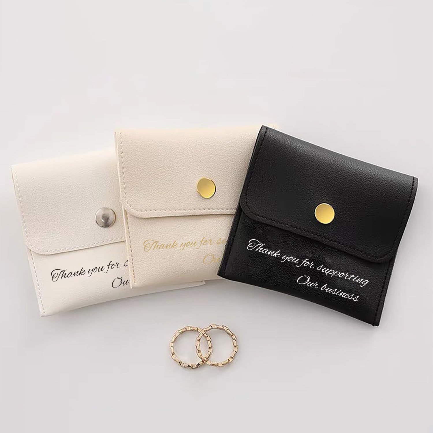 100pcs High Quality PU Artificial Leather Bag Custom Jewelry Package Pouch Bag With Button