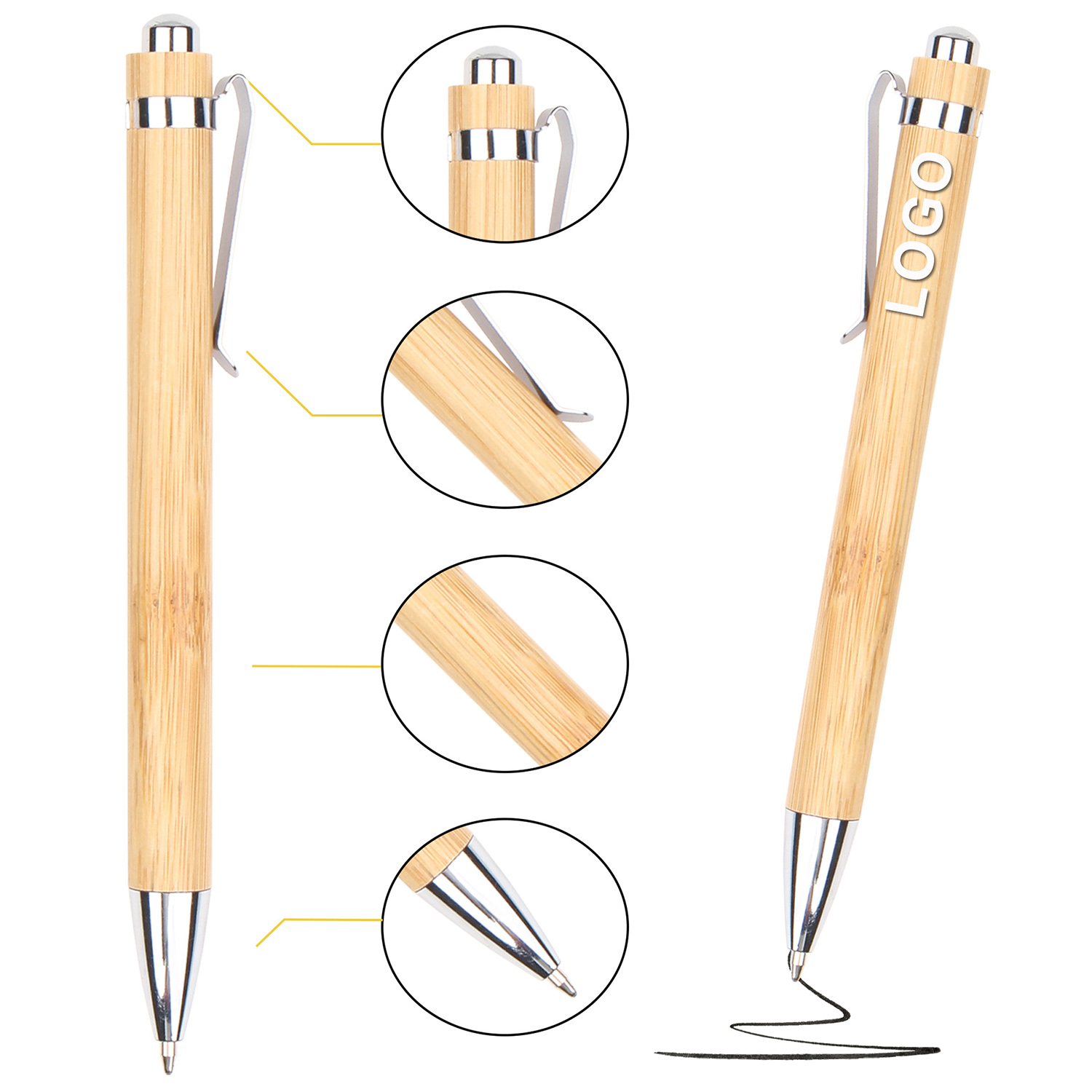 Personalized 0.5mm Bamboo Pen Ballpoint Wrinting Pen for School & Office 