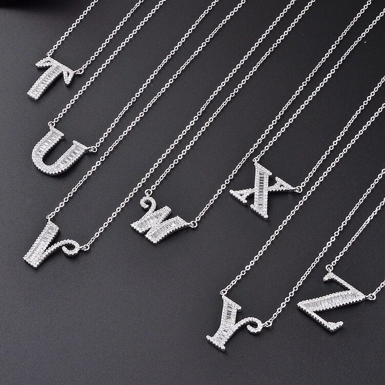 INITIAL ZIRCON NECKLACE-S925 SOLID SILVER
