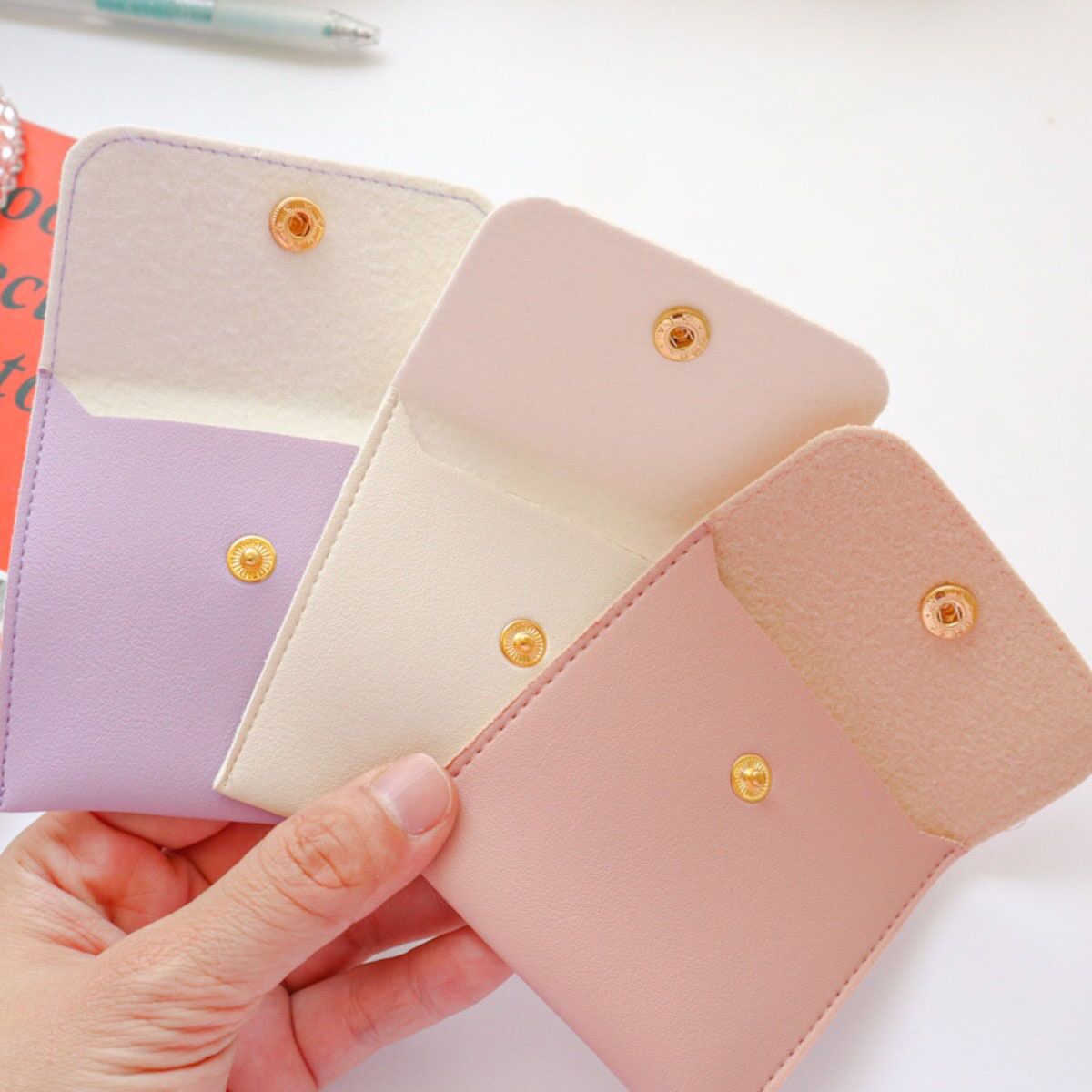 100pcs High Quality PU Artificial Leather Bag Custom Jewelry Package Pouch Bag With Button