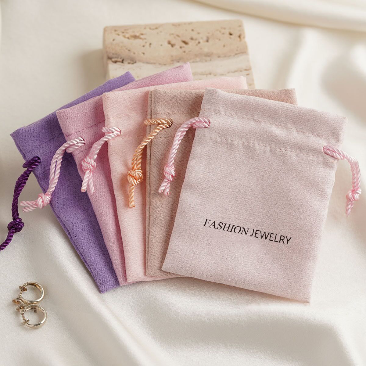 Personalized Logo Print Jewelry Packaging Pouches Velvet Drawstring Bags For Wedding Favor