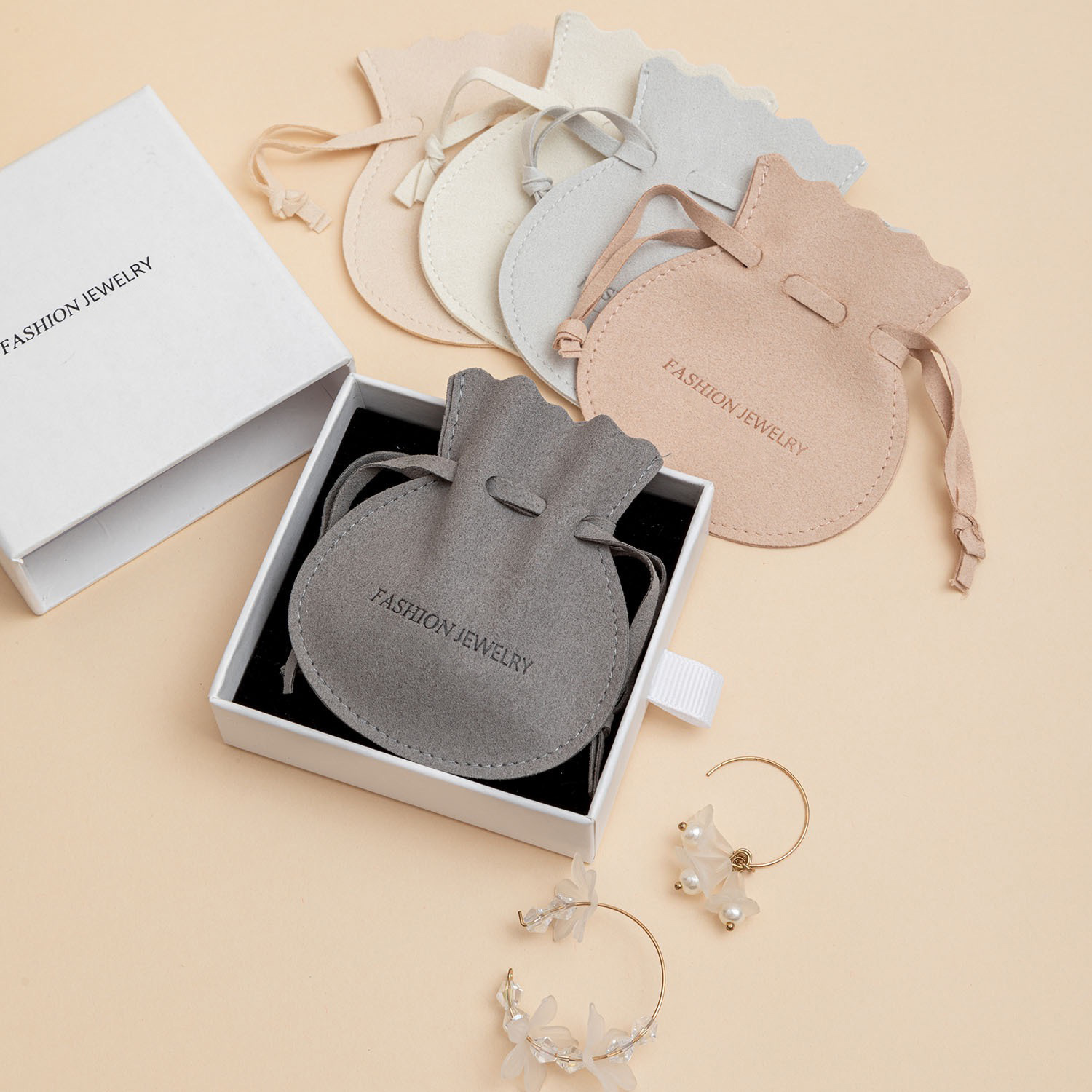 100pcs Custom Logo Jewelry Package Pouch Microfiber Drawstring Gourd Bags For Necklaces and Earrings