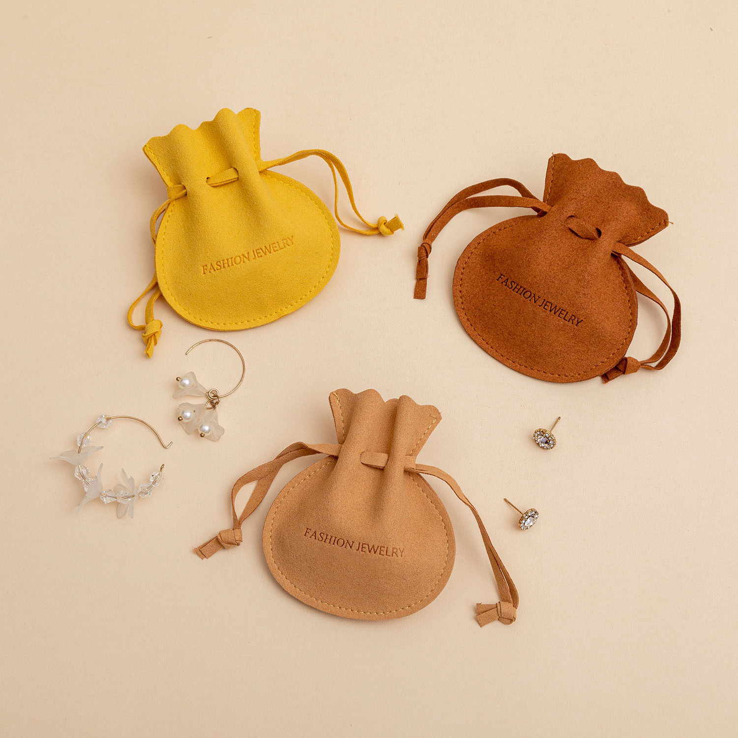 100pcs Custom Logo Jewelry Package Pouch Microfiber Drawstring Gourd Bags For Necklaces and Earrings