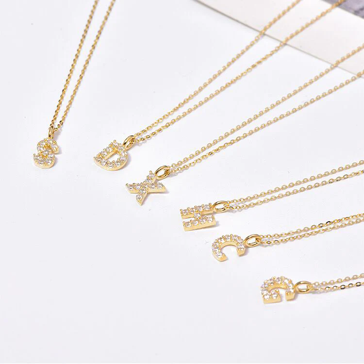 SOLID 14K GOLD INITIAL ZIRCON NECKLACE