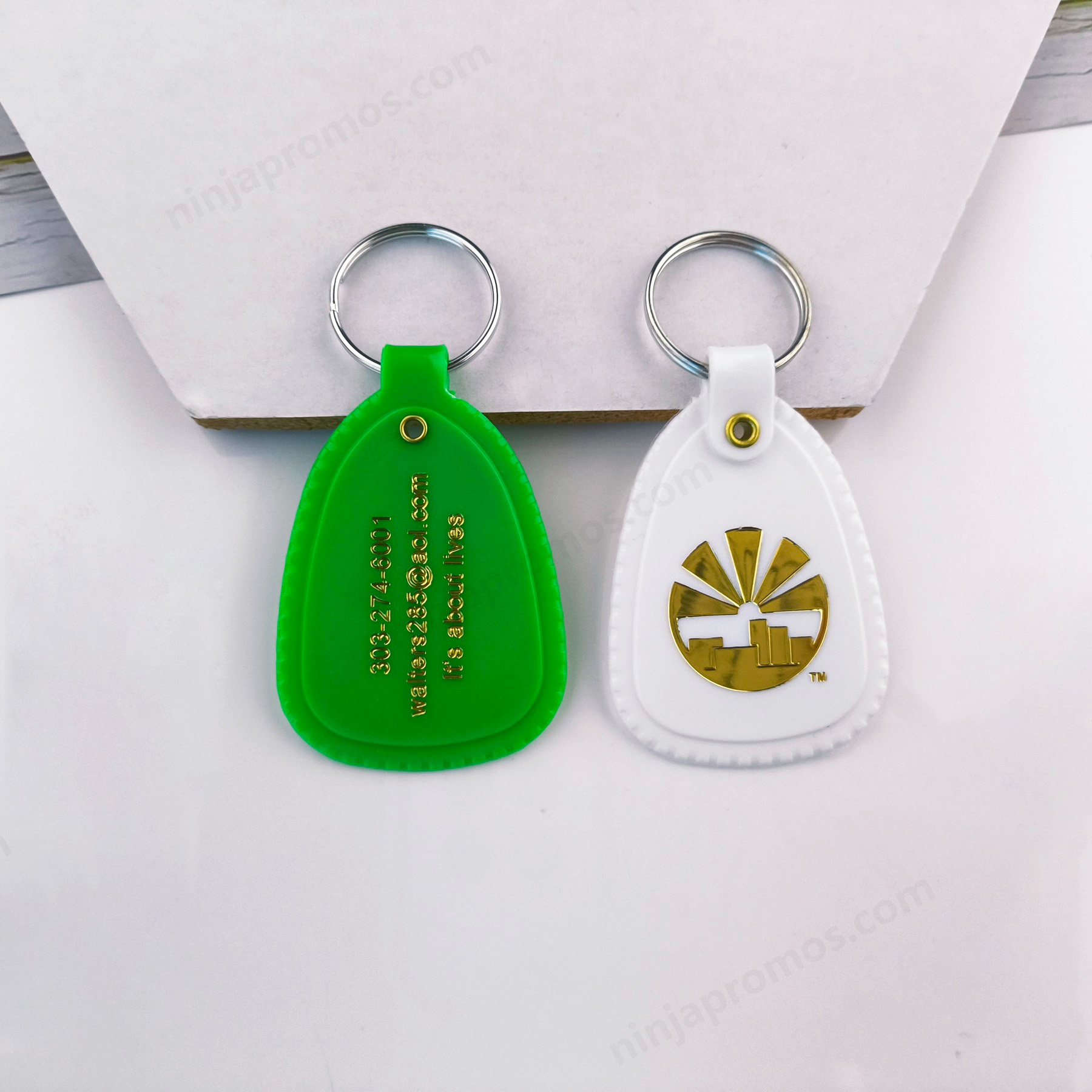 Vintage Gold Foil Saddle Key Tag | Custom Designer Keychain with Logo