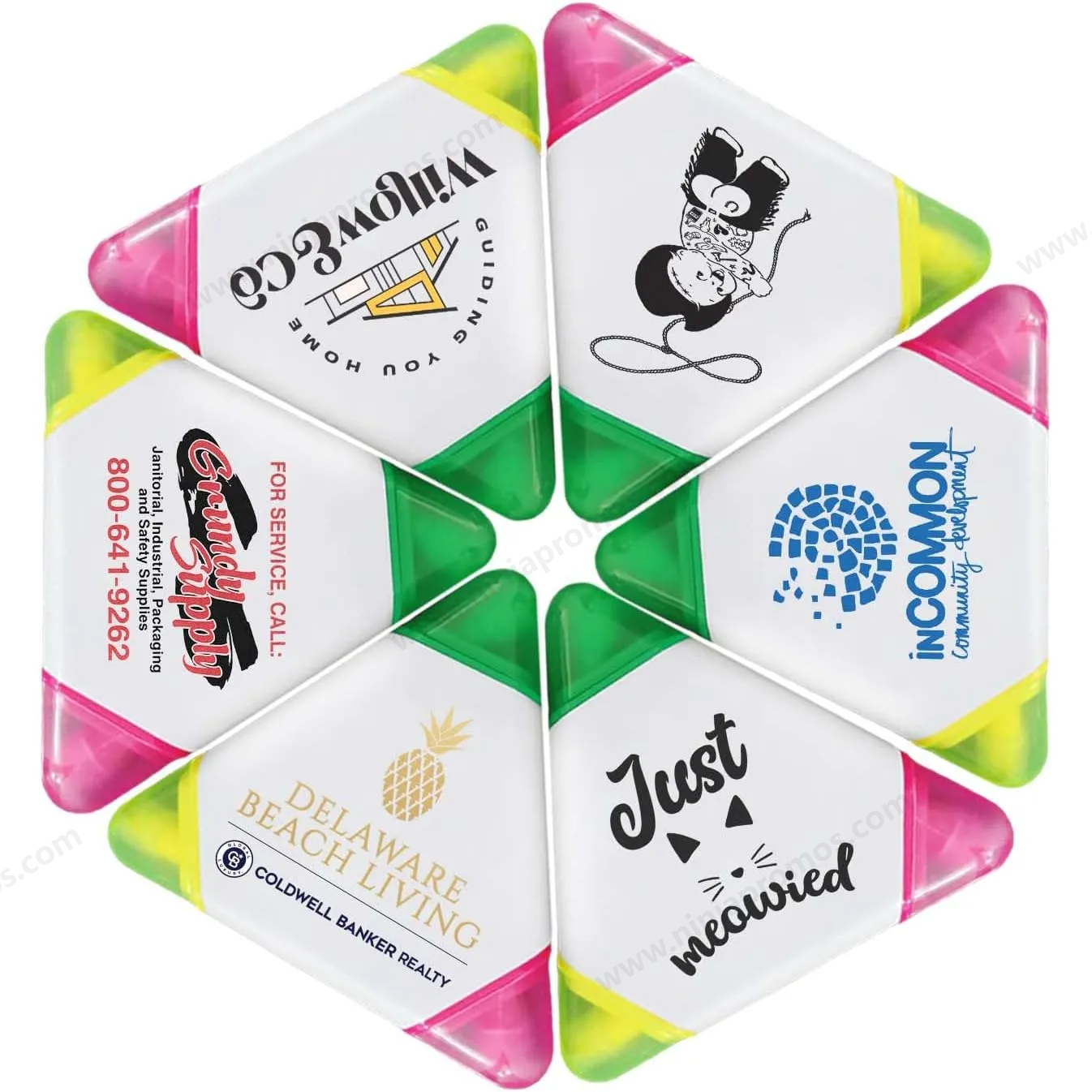 100PCS Custom Bulk Highlighters Personalized Triangle Highlighter With Your Logo Text