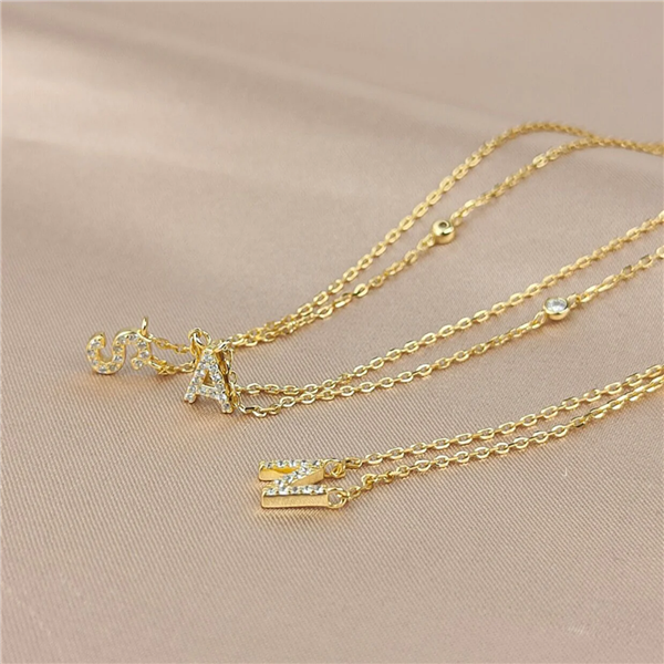 INITIAL ZIRCON NECKLACE-S925 SILVER SOLID