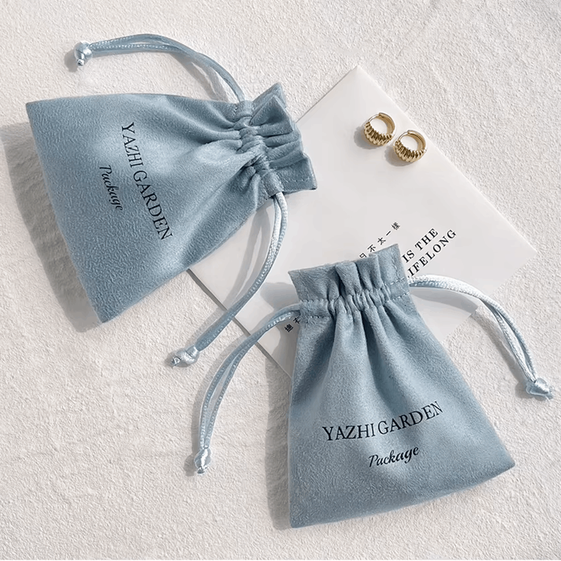 Personalized Logo Print Jewelry Packaging Pouches Velvet Drawstring Bags For Wedding Favor