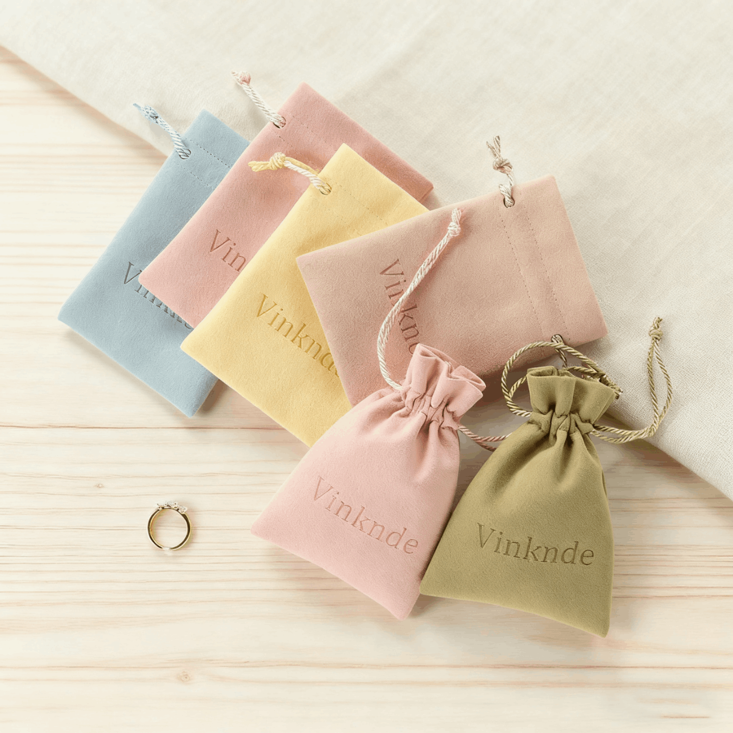 Personalized Logo Print Jewelry Packaging Pouches Velvet Drawstring Bags For Wedding Favor