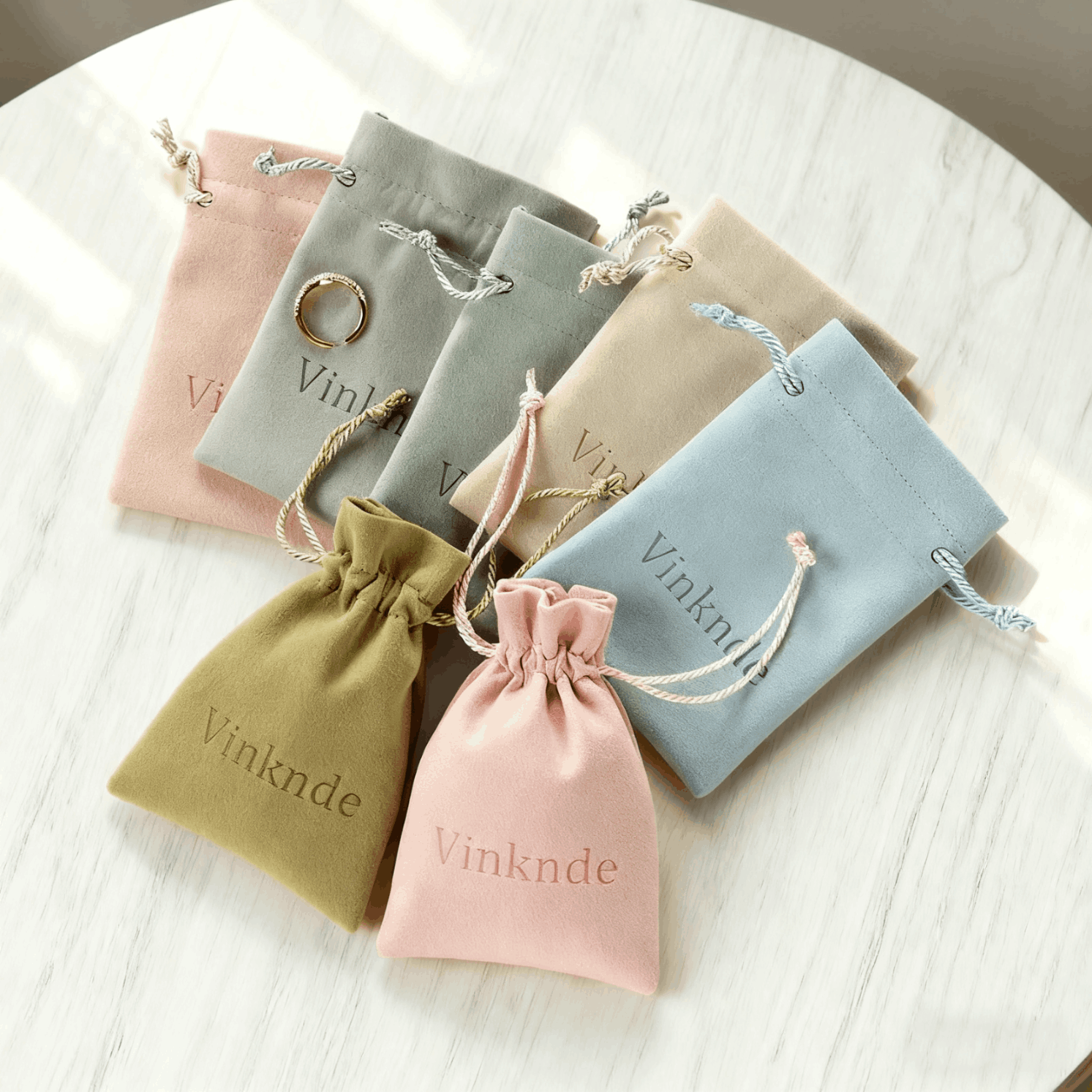Personalized Logo Print Jewelry Packaging Pouches Velvet Drawstring Bags For Wedding Favor