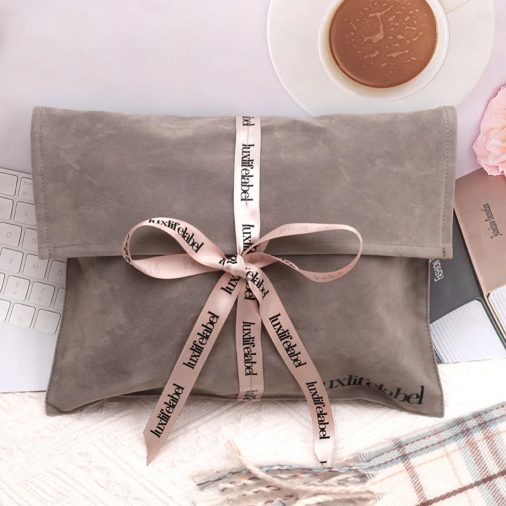 Custom Velvet Envelope Dust Bag with Ribbon | Logo Printed Jewelry & Gift Pouch