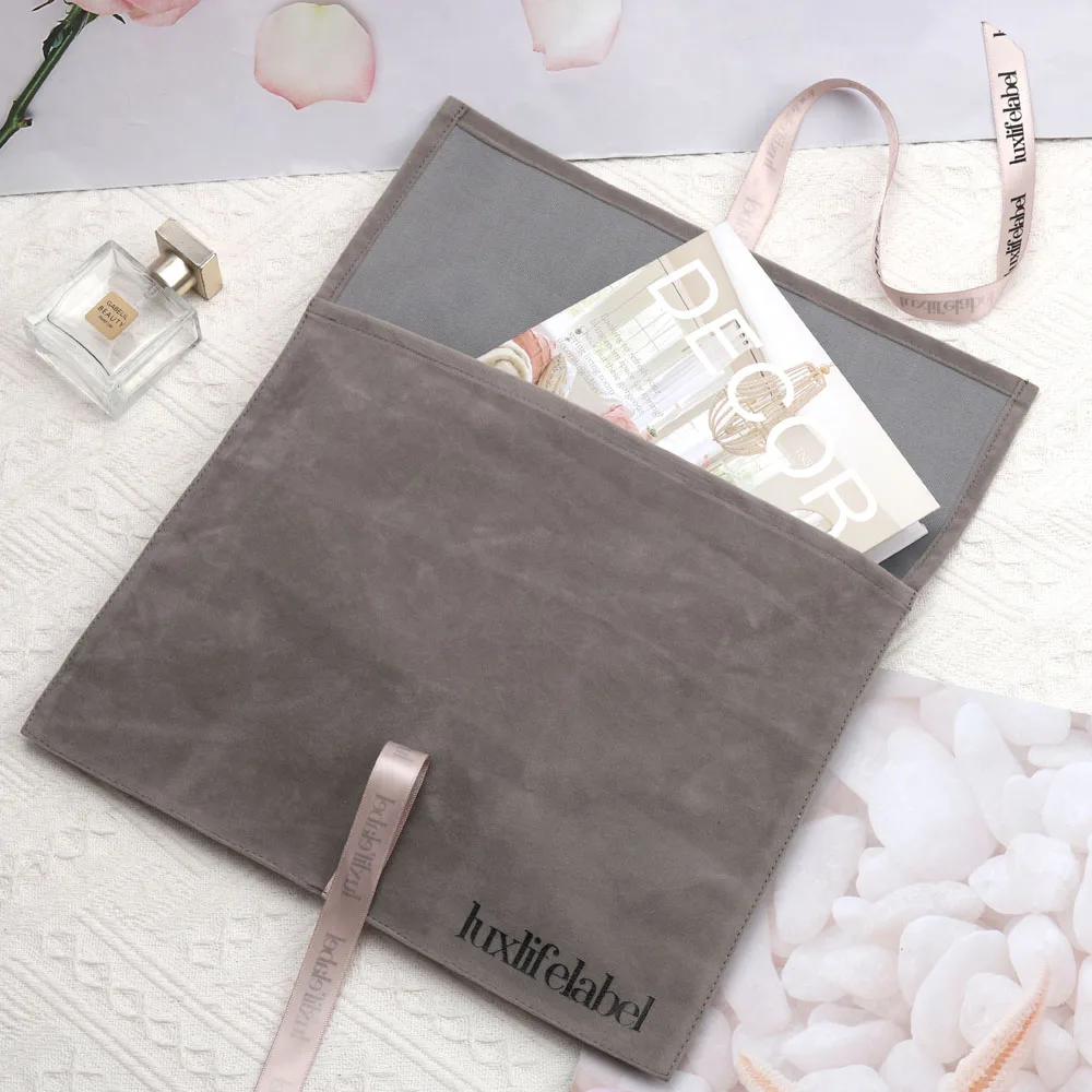 Custom Velvet Envelope Dust Bag with Ribbon | Logo Printed Jewelry & Gift Pouch