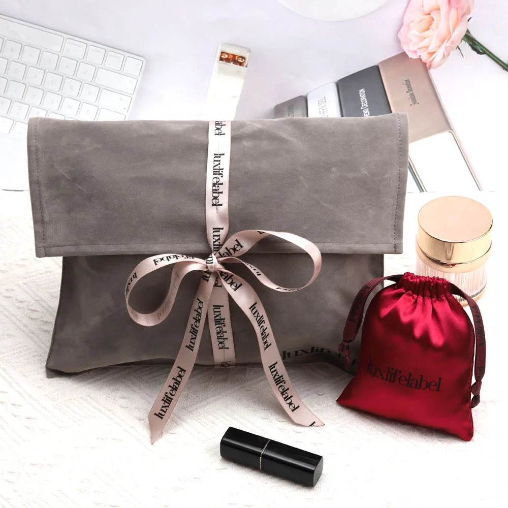 Custom Velvet Envelope Dust Bag with Ribbon | Logo Printed Jewelry & Gift Pouch