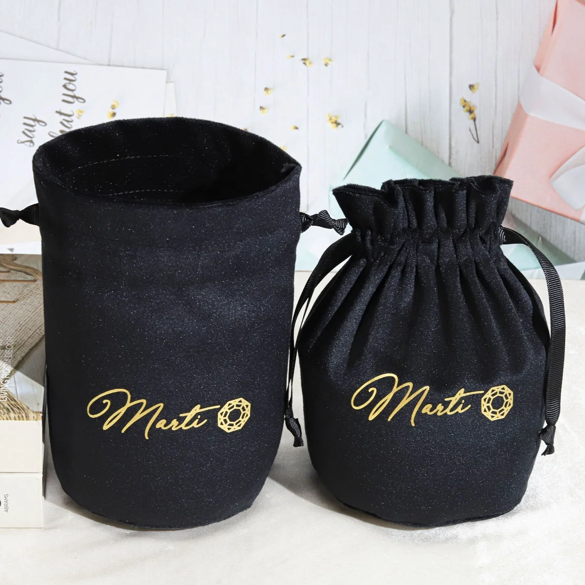 Custom Logo Velvet Round Bottom Drawstring Candle Bags Gift Pouches