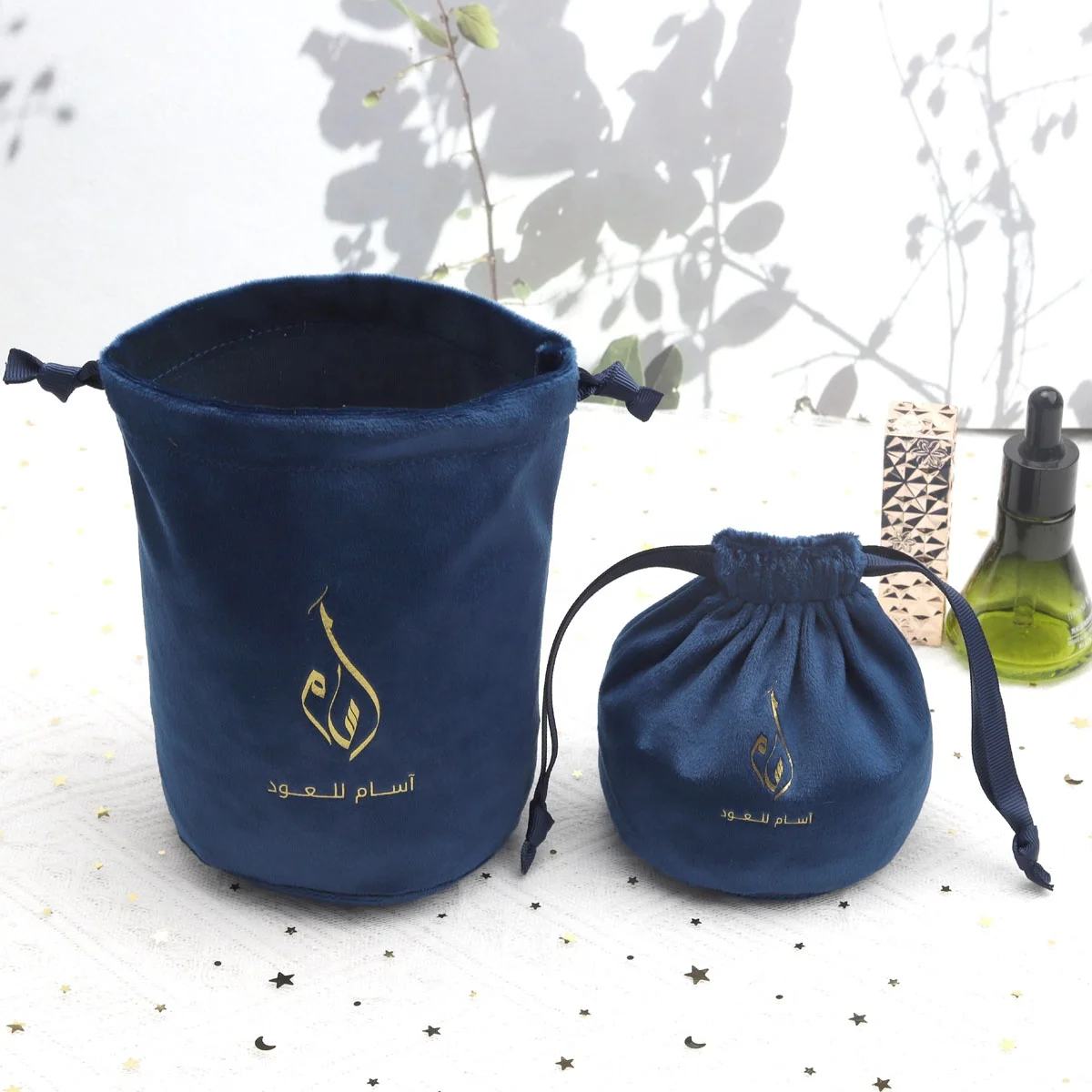 Custom Logo Velvet Round Bottom Drawstring Candle Bags Gift Pouches