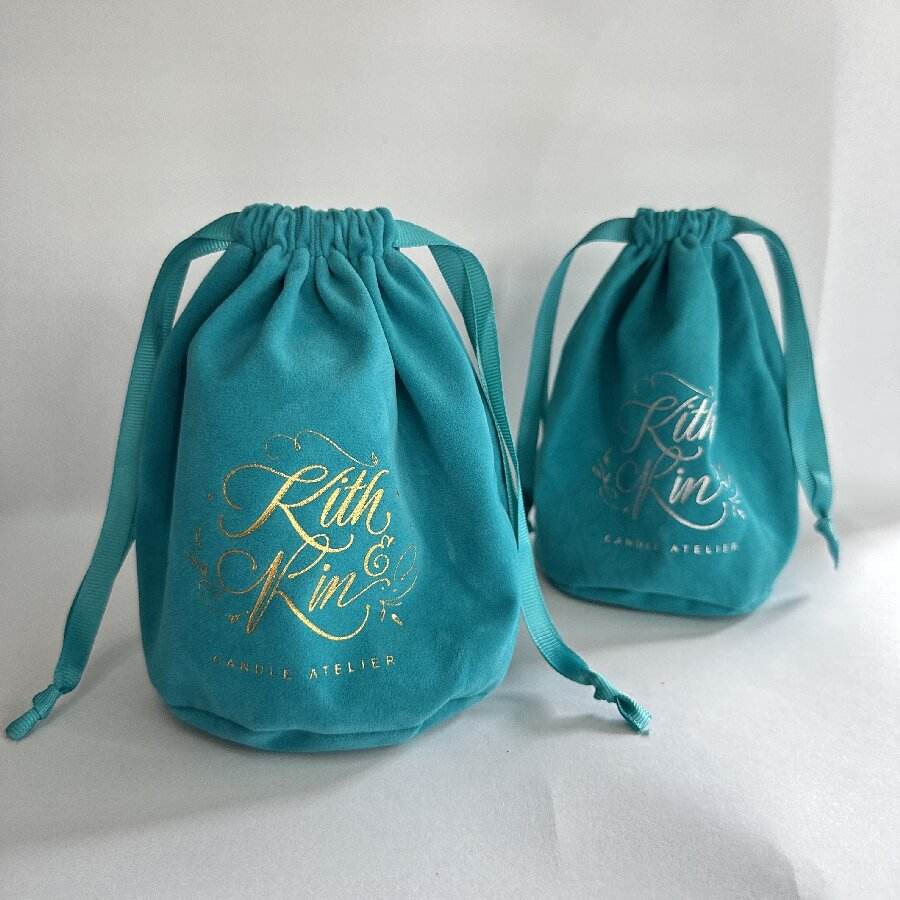 Custom Logo Velvet Round Bottom Drawstring Candle Bags Gift Pouches