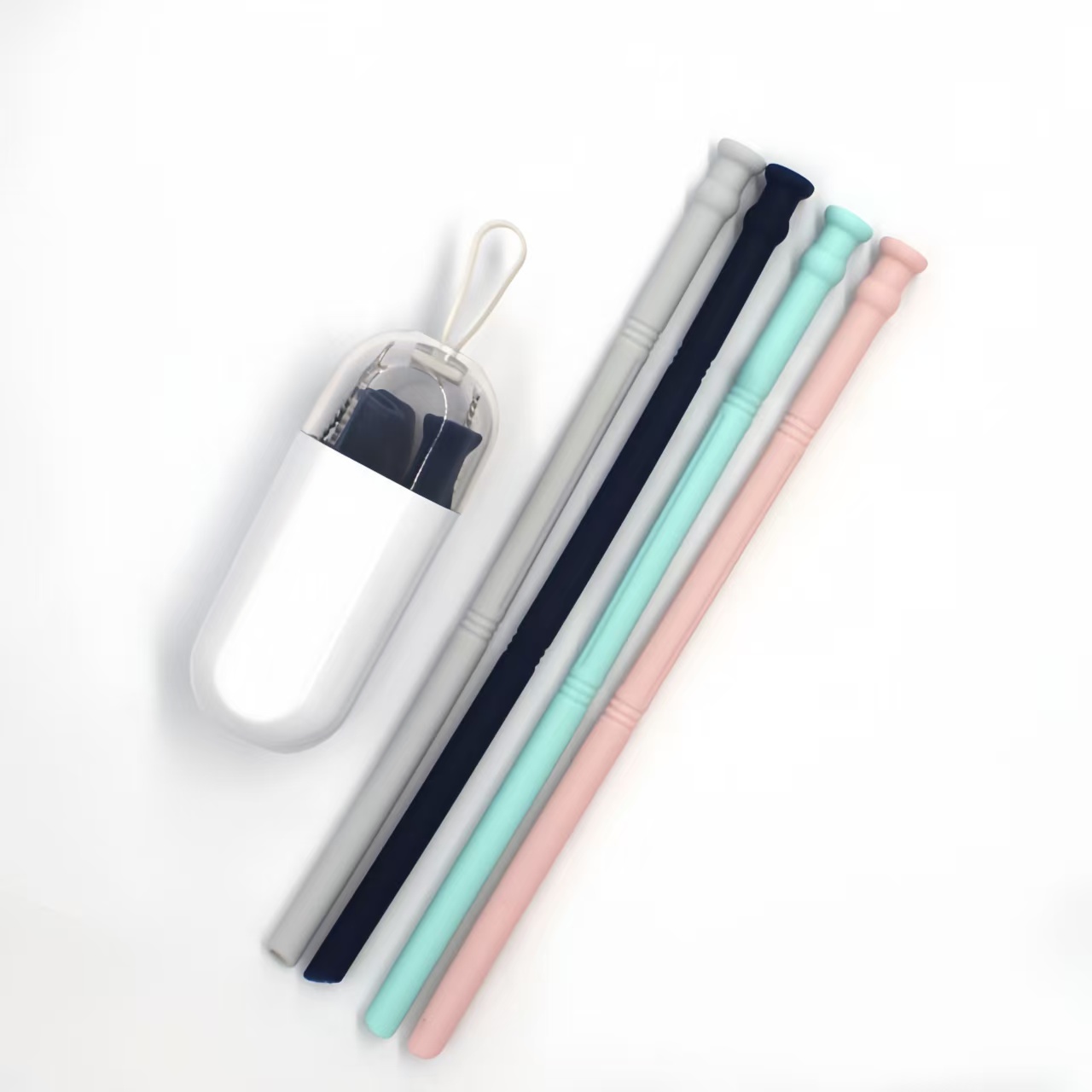 Wholesale Collapsible Silicone Straws Reusable Drinking Straw with Portable Case and Brush