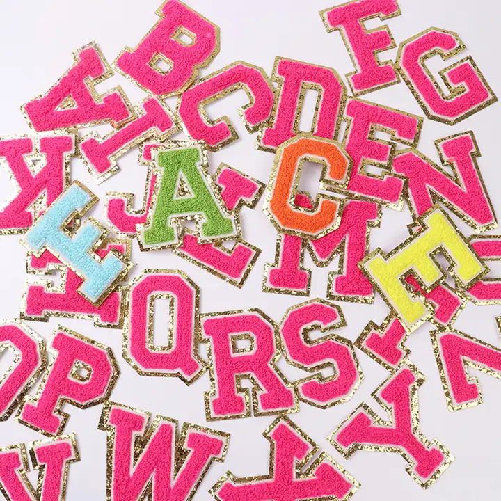 26 Pieces Glitter Chenille Letter Iron on Patches Sew On Chenille Varsity A-Z Patches