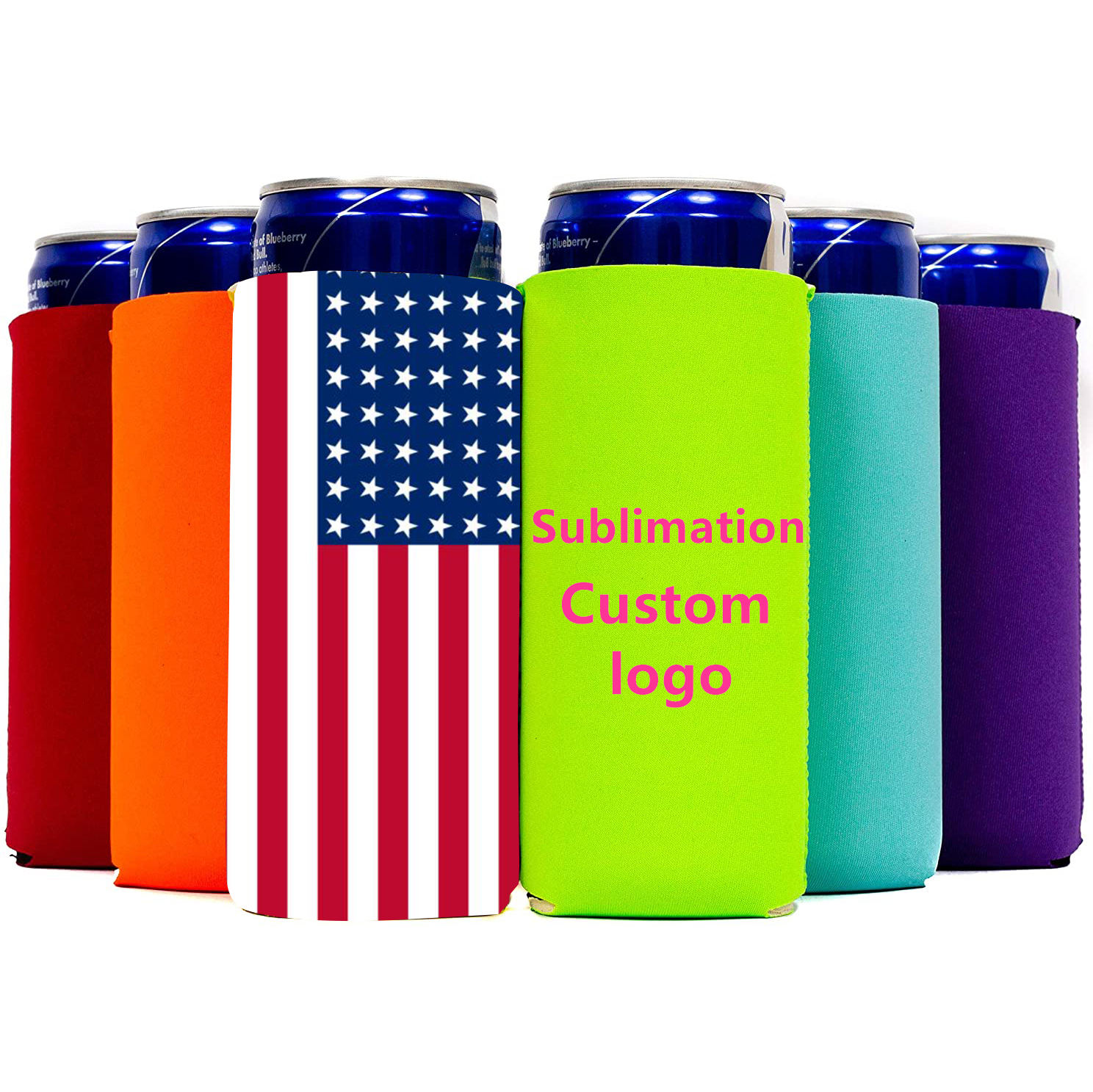Custom Logo 16oz Collapsible Neoprene Can Cooler Sleeves 500ml Beer Holder Koozies