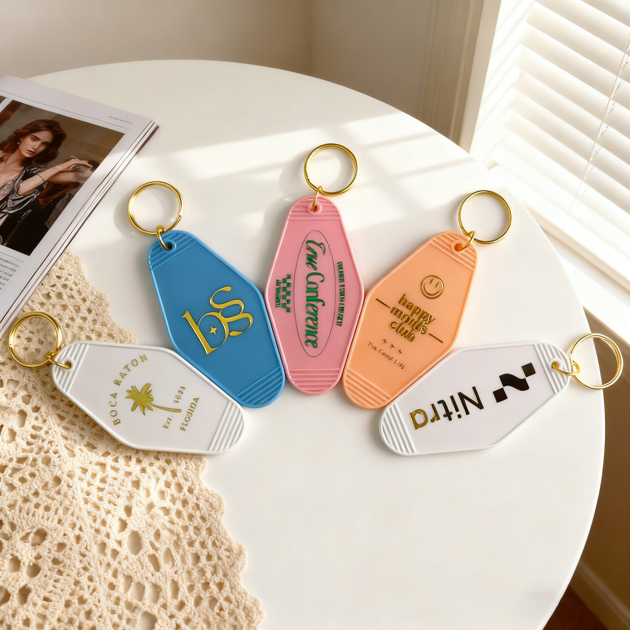 Custom Gold Foil Vintage Hotel/Motel Key Tag with Logo