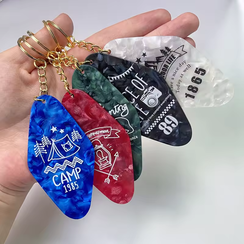 Custom Vintage Motel Keychain Acrylic Logo Printed Hotel Key Tag