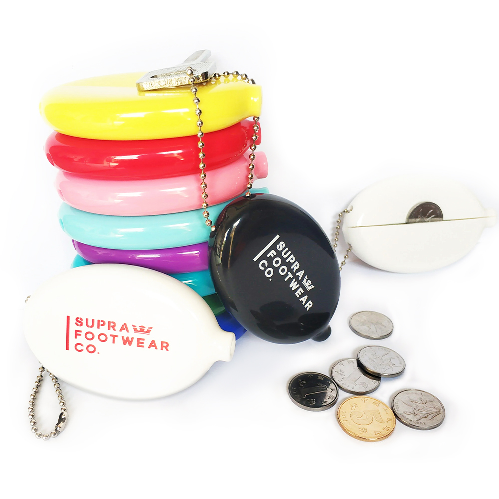 Oval Rubber Squeeze Coin Holder Pouch Custom Printed Colorful Coin Purse with Chain 